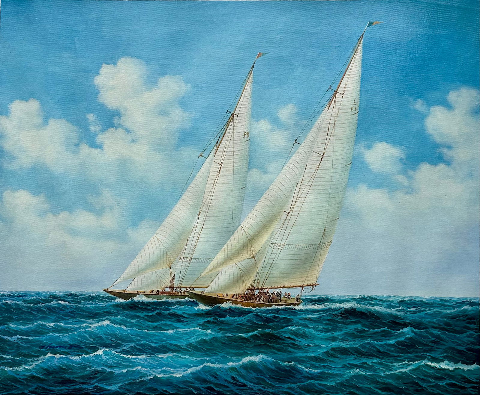 Schooner Racing Sailboats Nautical Original Painting, Unstretched 24 X 20, by Thomas - 2