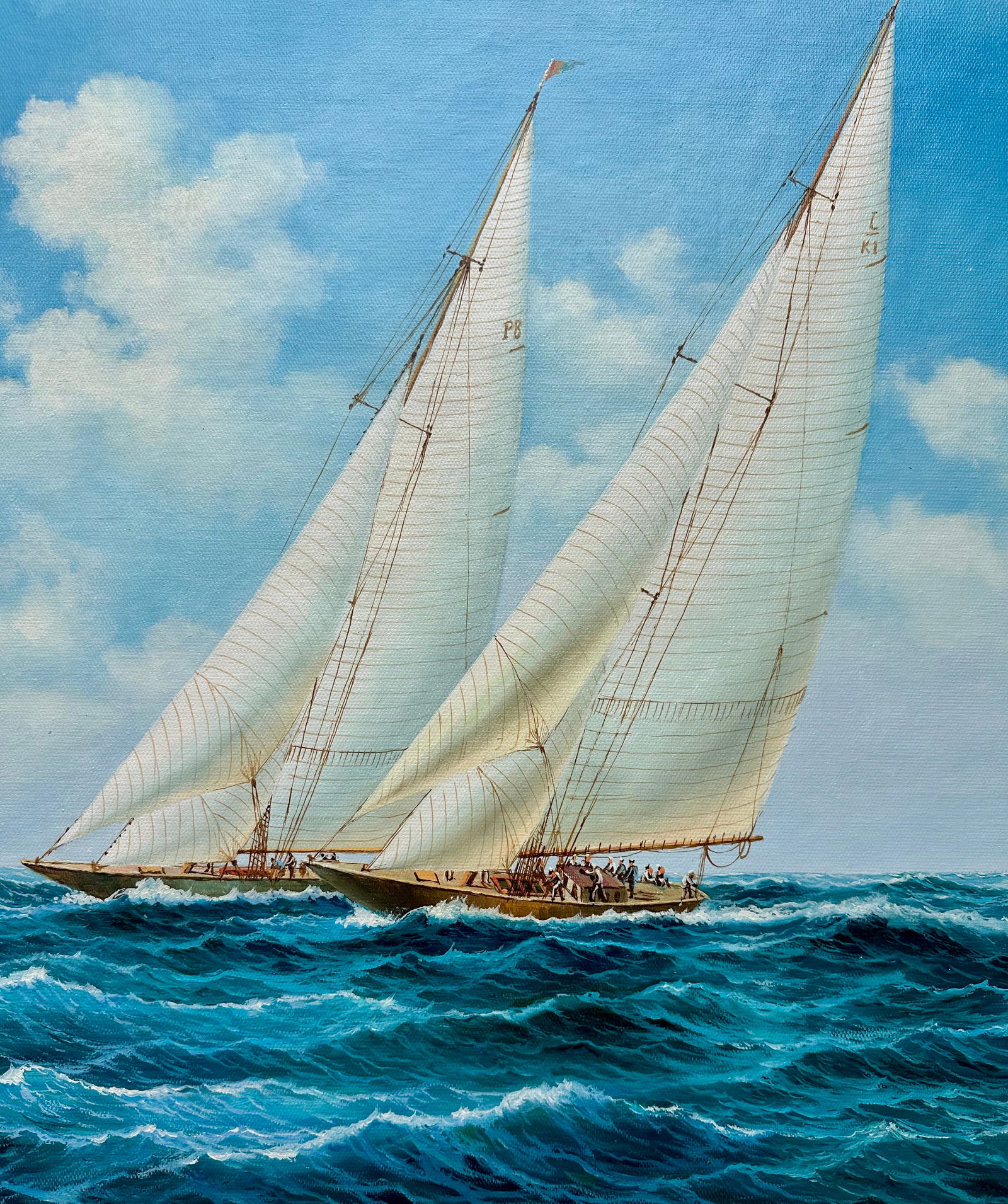 Schooner Racing Sailboats Nautical Original Painting, Unstretched 24 X 20, by Thomas - 3