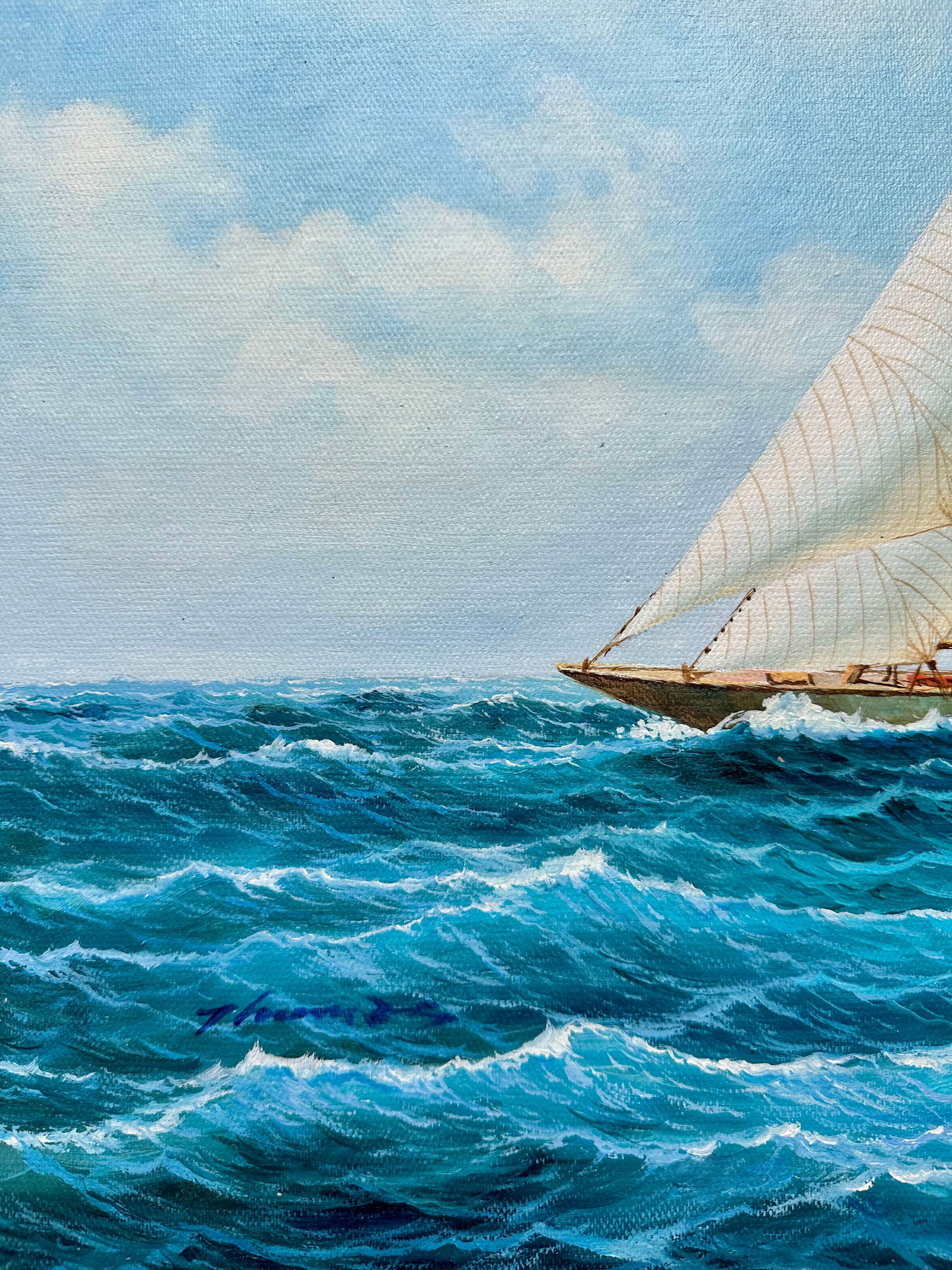 Schooner Racing Sailboats Nautical Original Painting, Unstretched 24 X 20, by Thomas - 5