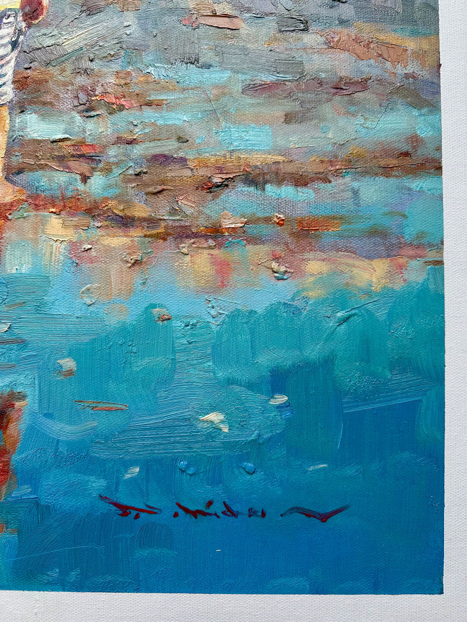 Children at the Seashore" Original Oil Painting - Contemporary Impressionist Beach Scene, Unstretche - 3