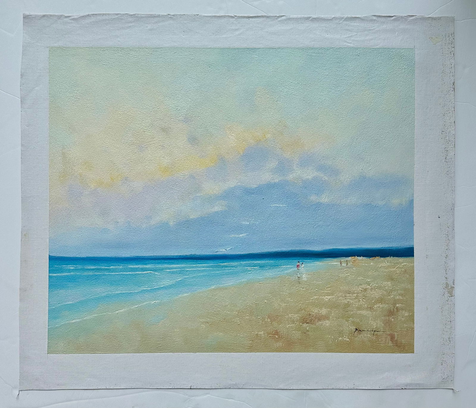 Serene Coastal Abstract Beach Scene - Original Oil, Unstretched Canvas, by Arciero - 4