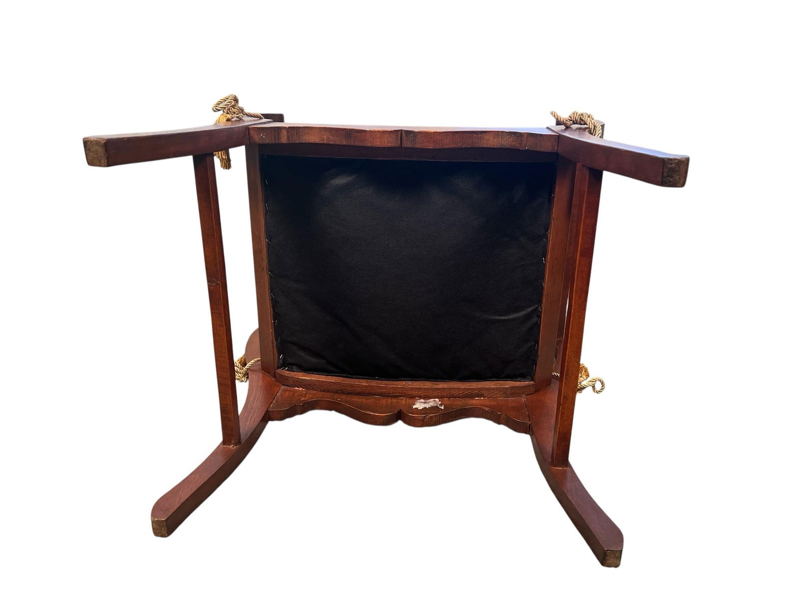 Late 20th Century Empire Revival Mahogany Side Bench With Striped Cushion and Tassel Ties - 5