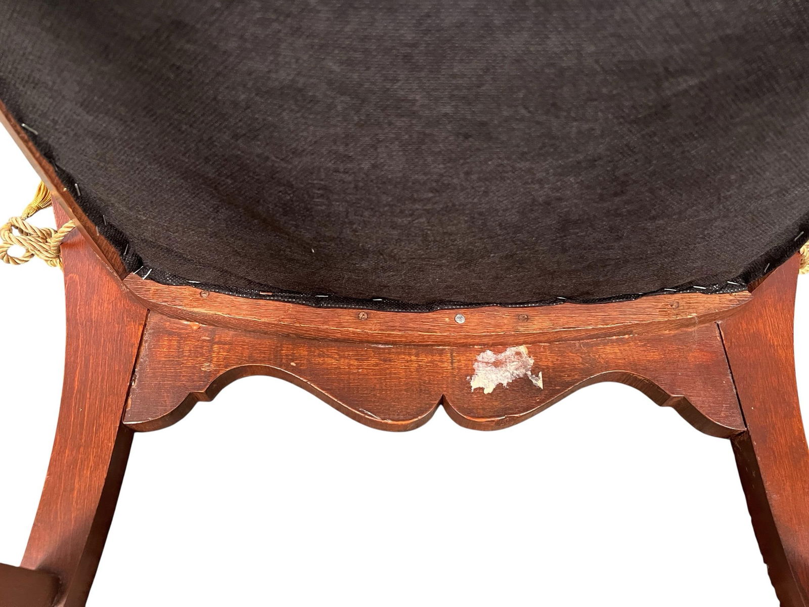 Late 20th Century Empire Revival Mahogany Side Bench With Striped Cushion and Tassel Ties - 6