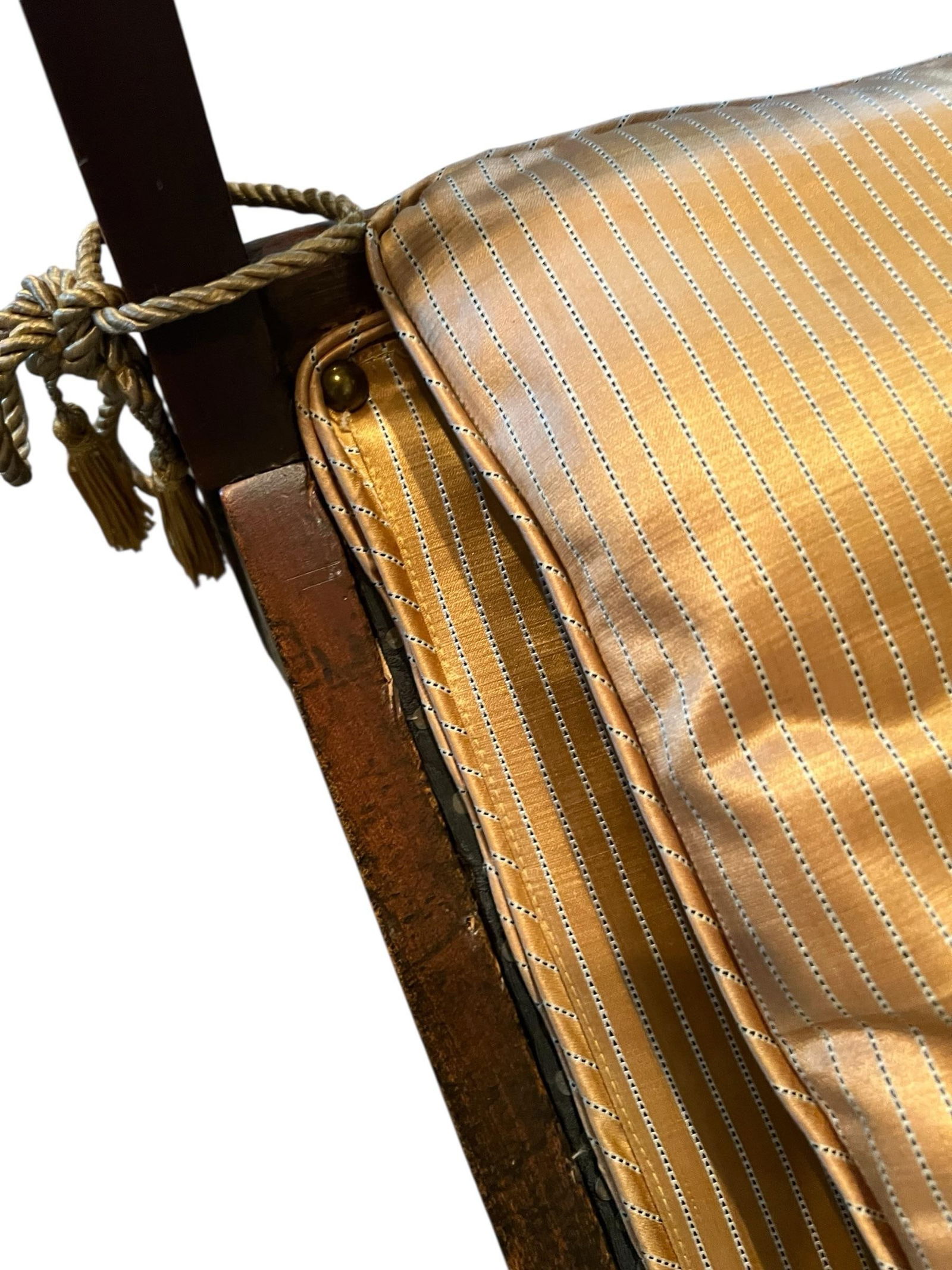 Late 20th Century Empire Revival Mahogany Side Bench With Striped Cushion and Tassel Ties - 8