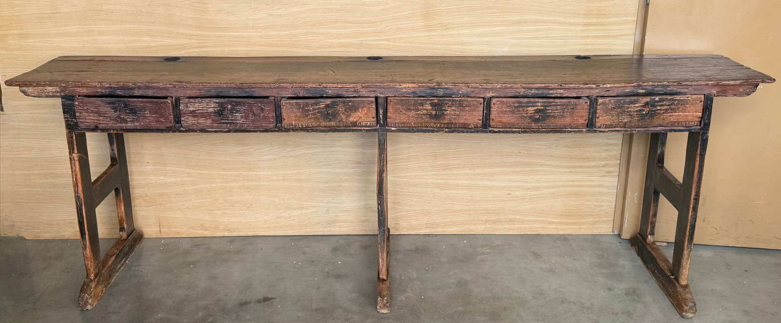 18th Century Large Solid Wood Walnut Console Table With Six Drawers - 2