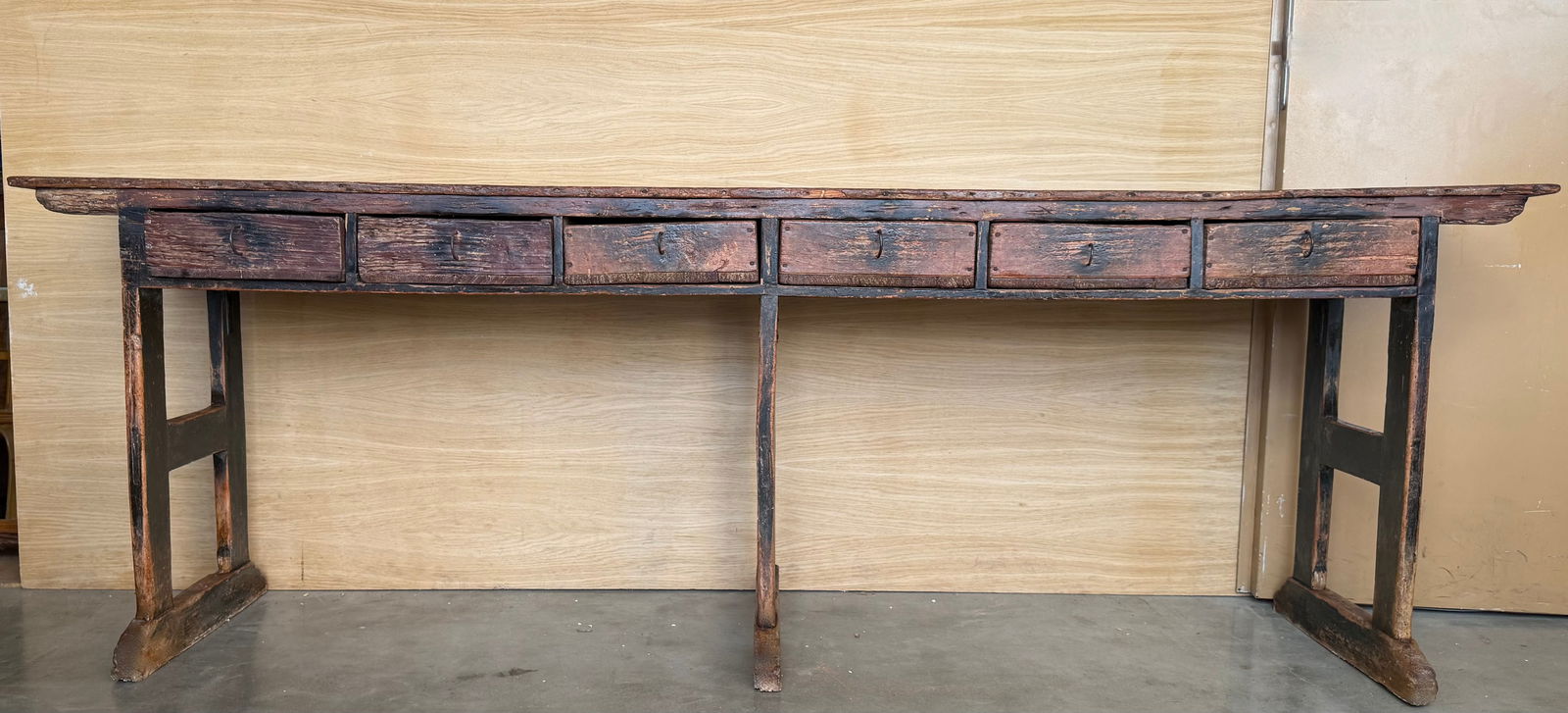 18th Century Large Solid Wood Walnut Console Table With Six Drawers - 3