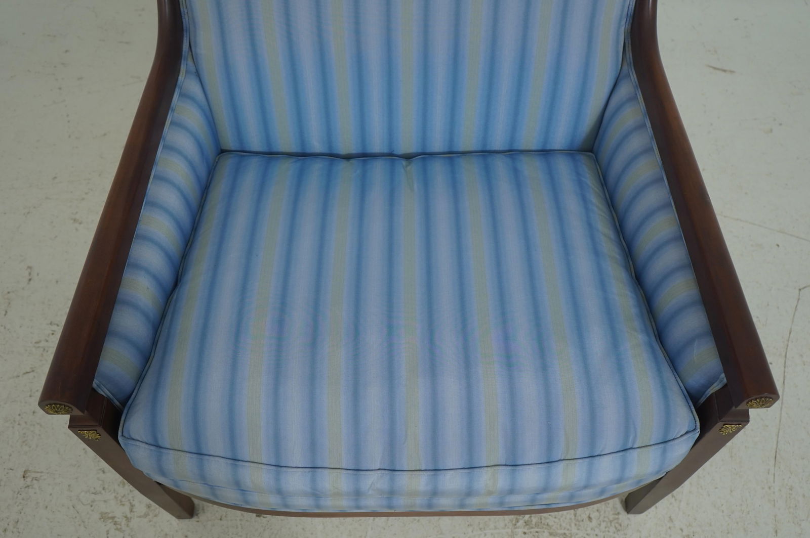 Baker French Empire Style Blue Upholstered Bergère Chair - 10