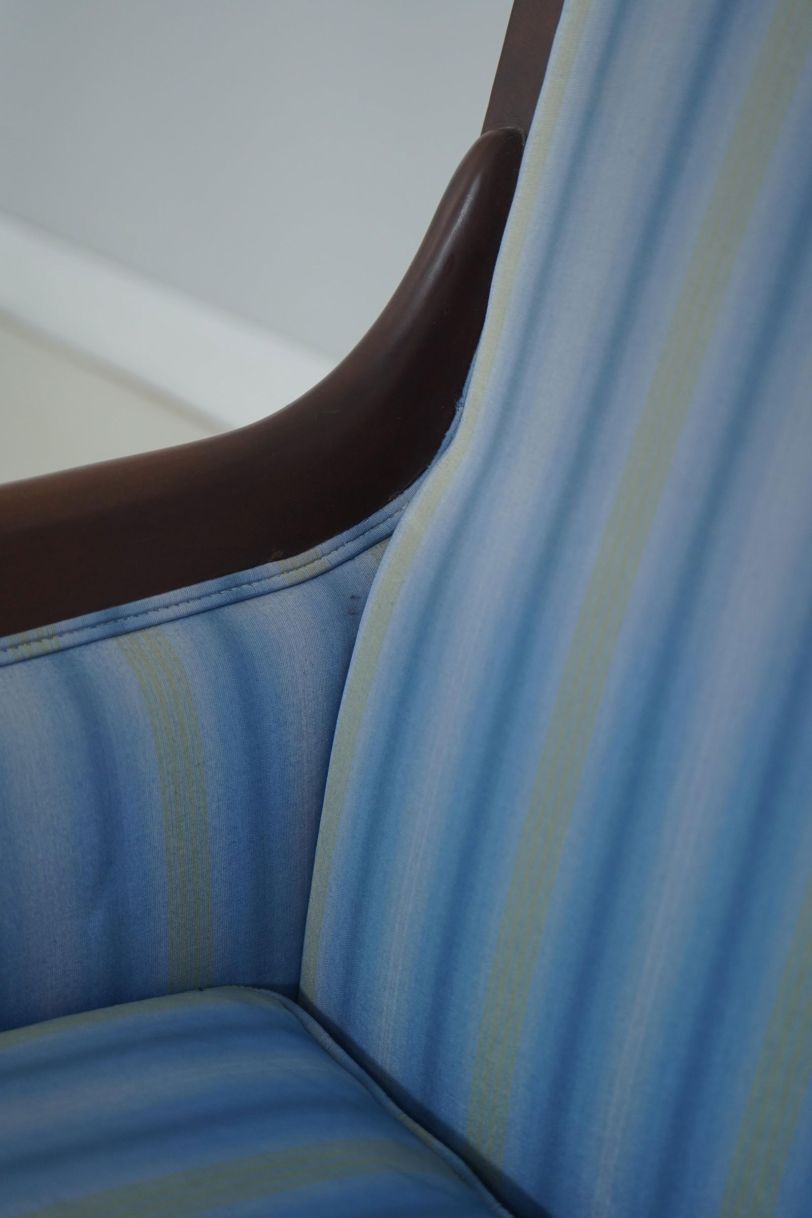 Baker French Empire Style Blue Upholstered Bergère Chair - 13