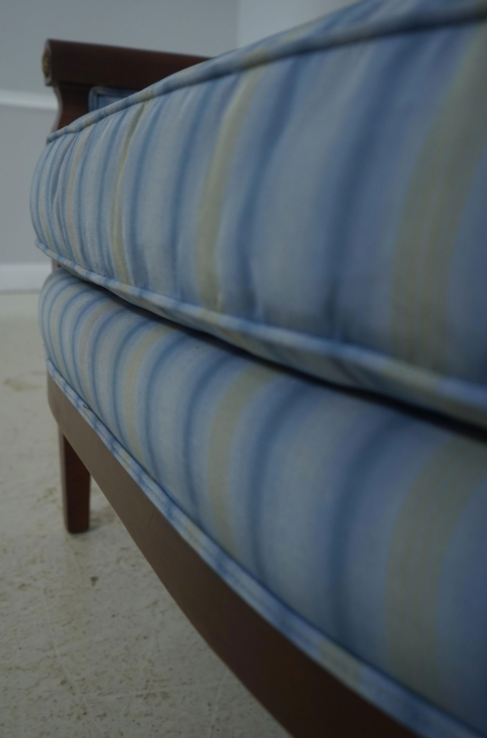 Baker French Empire Style Blue Upholstered Bergère Chair - 16