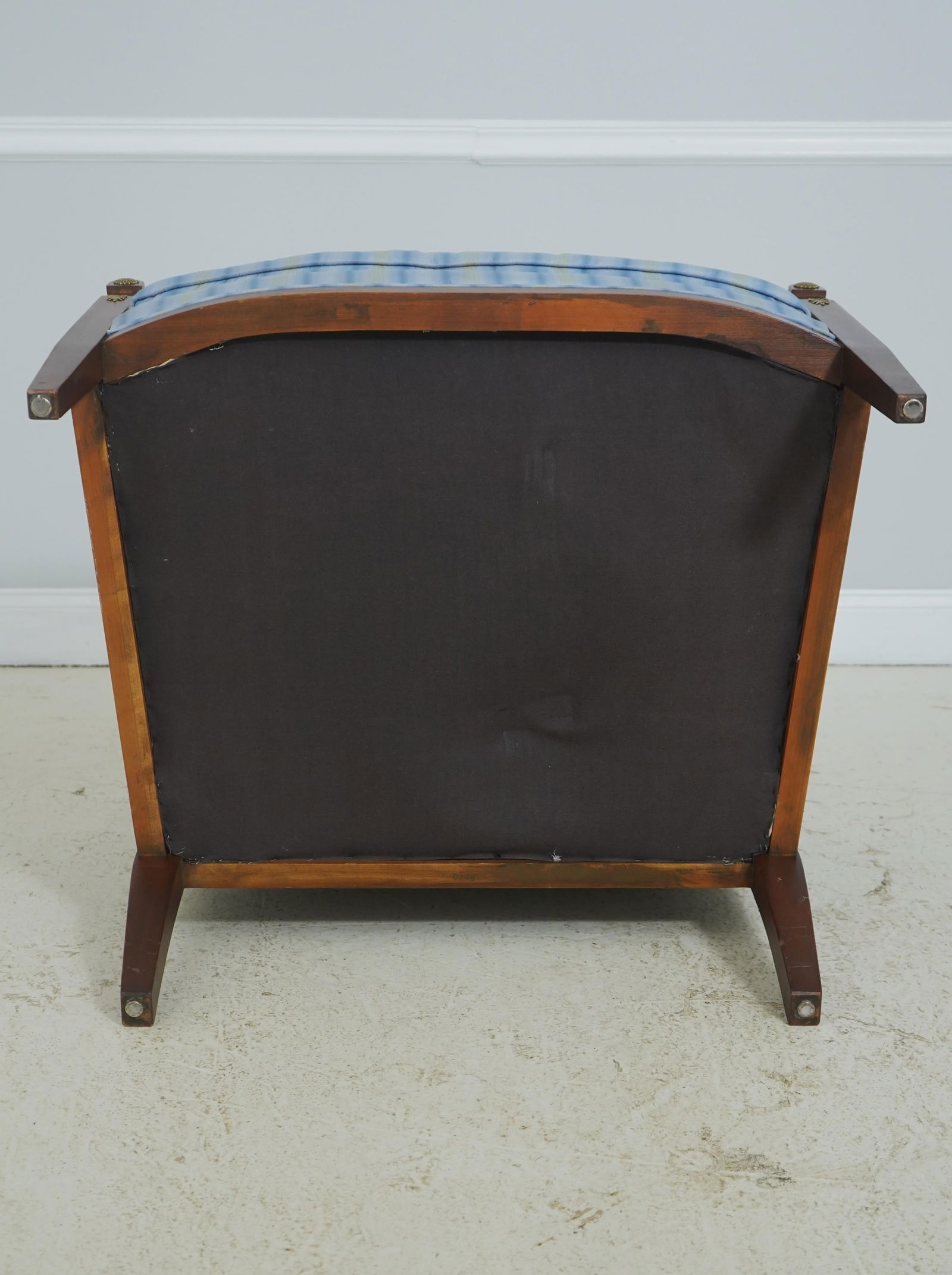 Baker French Empire Style Blue Upholstered Bergère Chair - 17