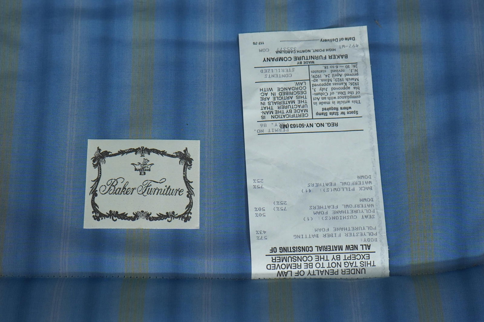 Baker French Empire Style Blue Upholstered Bergère Chair - 18