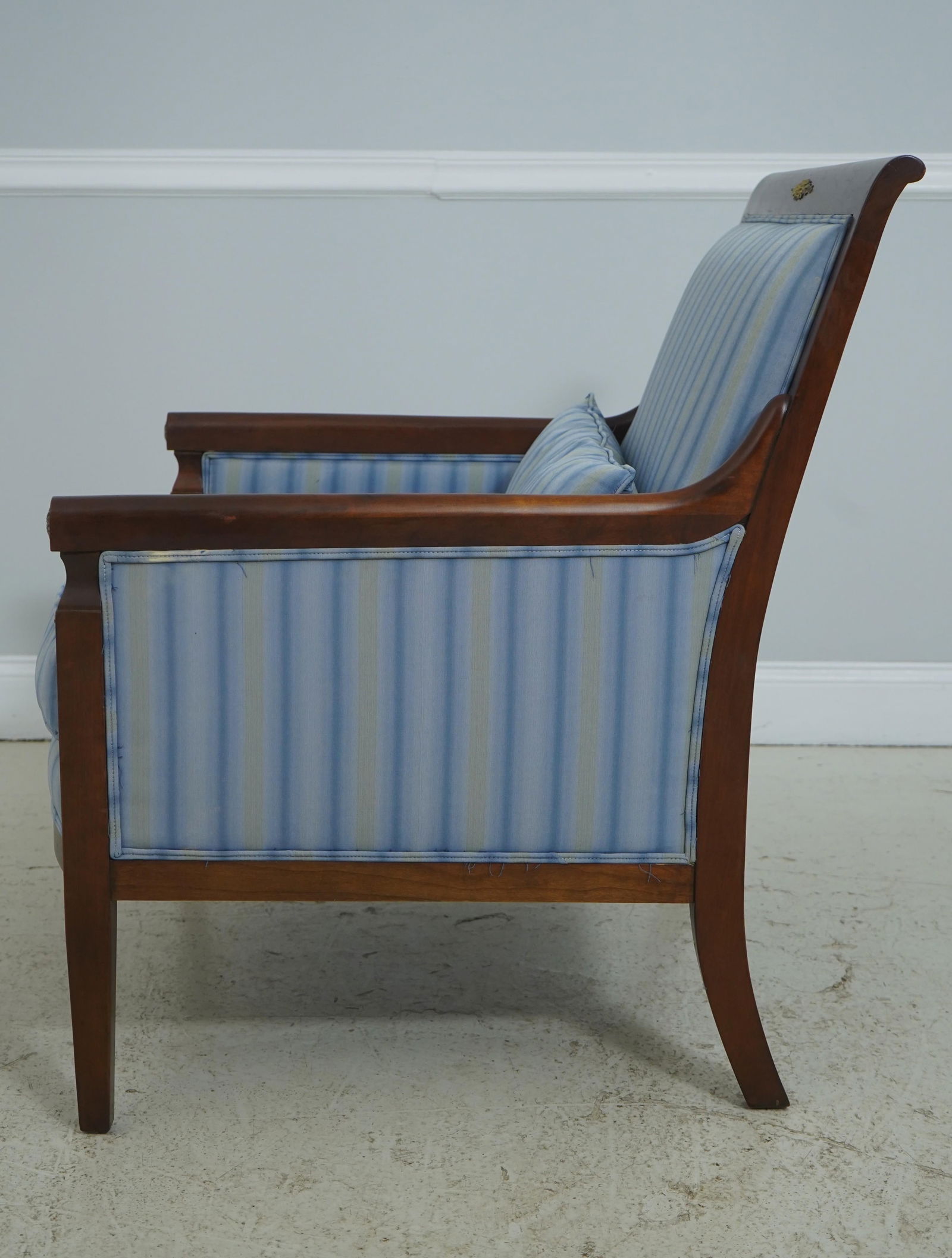 Baker French Empire Style Blue Upholstered Bergère Chair - 3