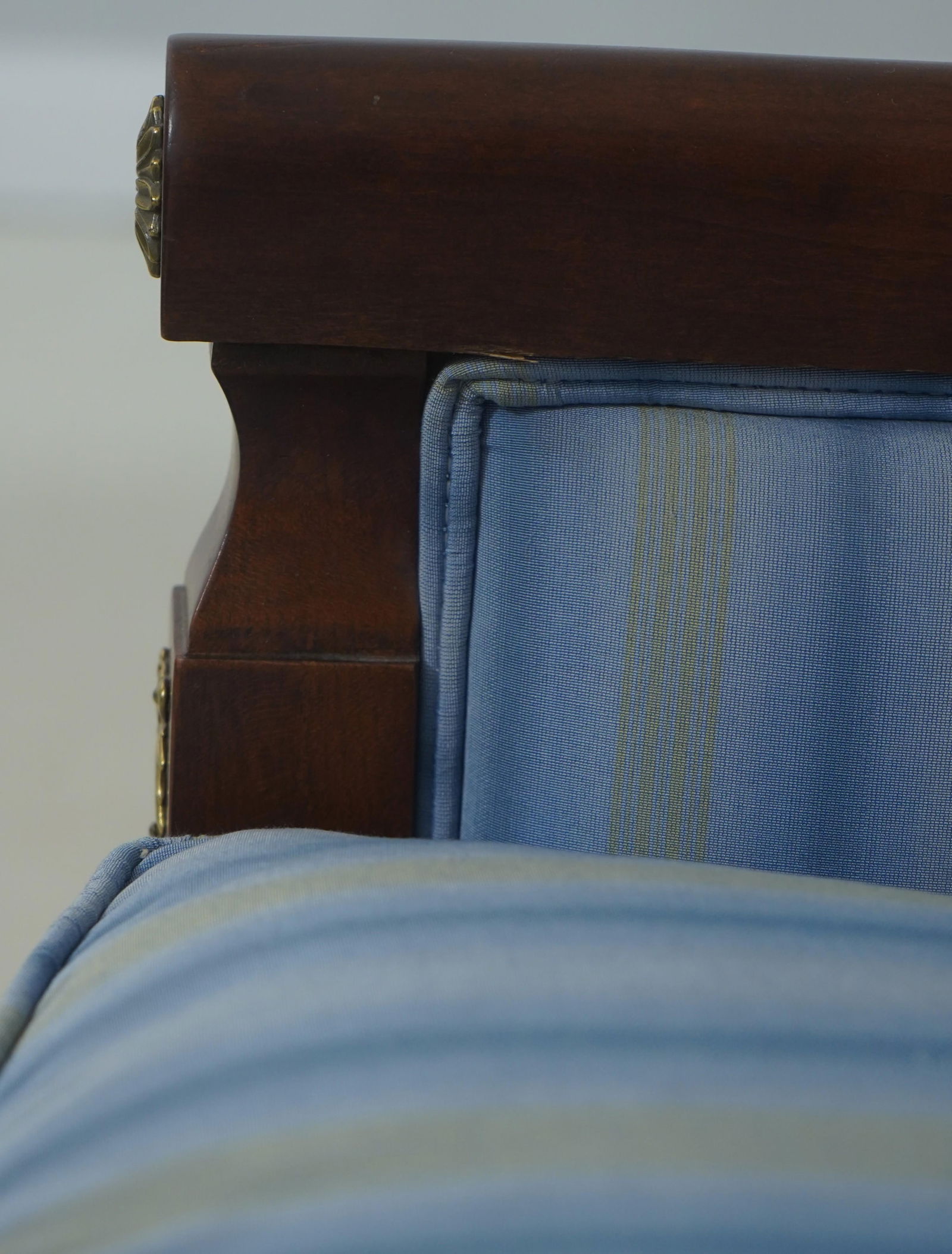 Baker French Empire Style Blue Upholstered Bergère Chair - 8