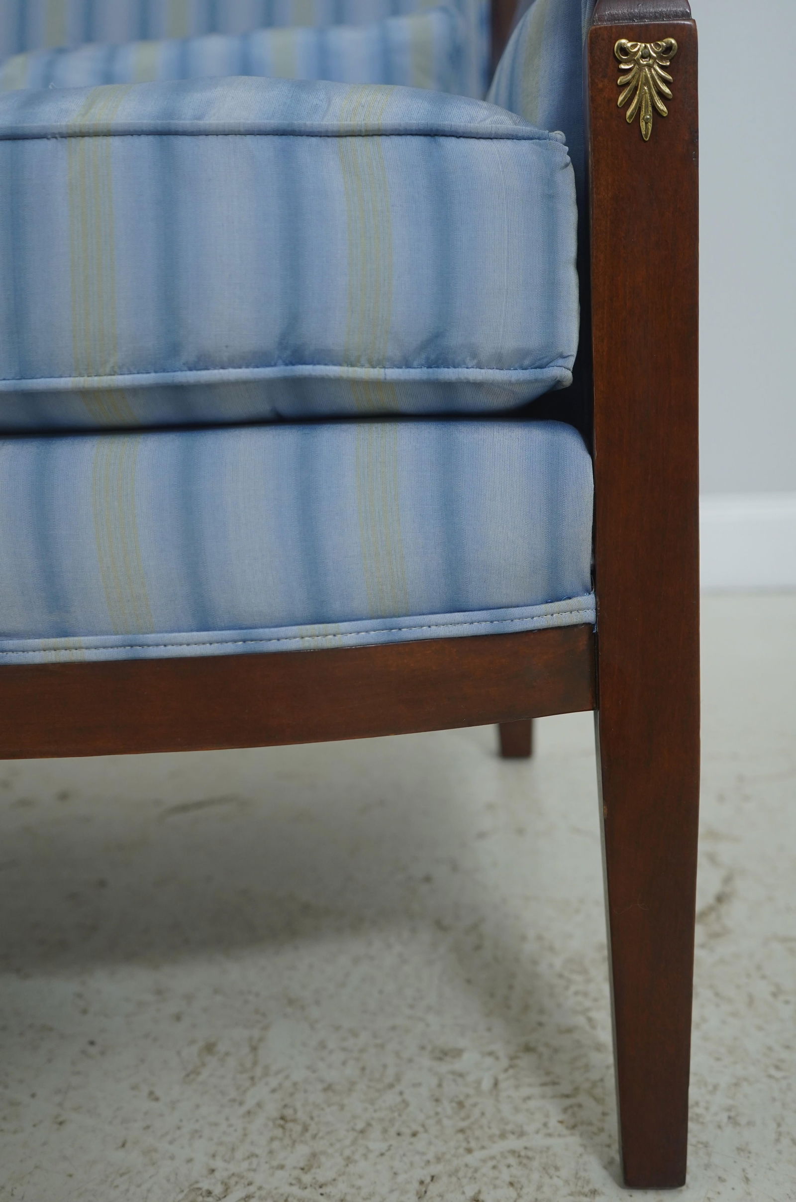 Baker French Empire Style Blue Upholstered Bergère Chair - 9