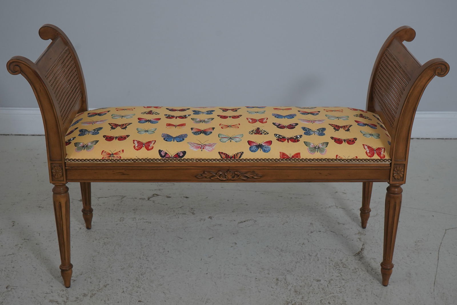 French Louis XVI Cane Side Window Bench - 2