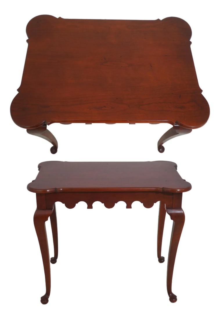 Kindel Chimney Hill Cherry Scalloped Top Tea Table: Age Approx: 30 Years Old Details Light Factory Distressed Frame Chimney Hill Collection Extremely Rare Model From The Home Of Robert Fovey Longtime Kendall President Condition Excellent