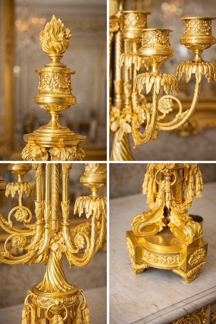 c.1860 Ad Mougin Louis XVI Gilt Bronze Clock Set, 3 PCS - 10