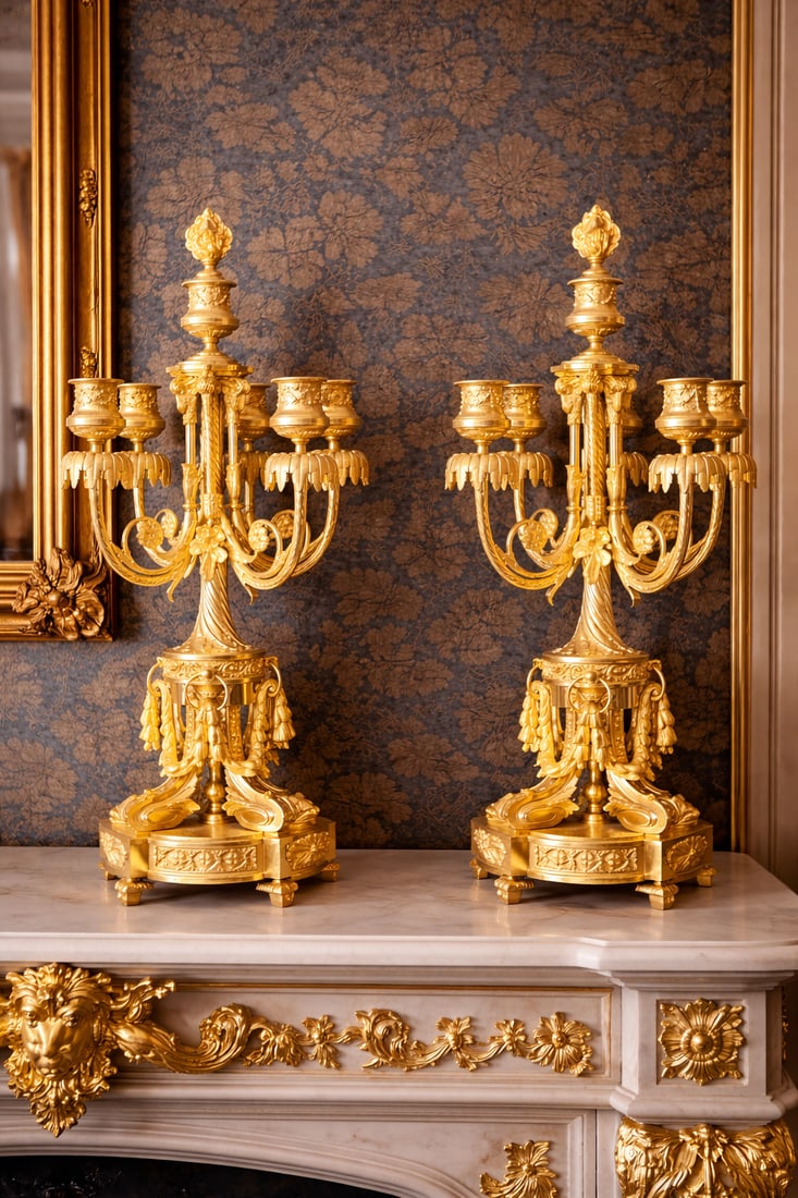 c.1860 Ad Mougin Louis XVI Gilt Bronze Clock Set, 3 PCS - 11