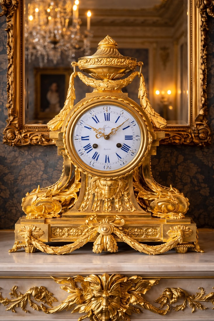 c.1860 Ad Mougin Louis XVI Gilt Bronze Clock Set, 3 PCS - 13