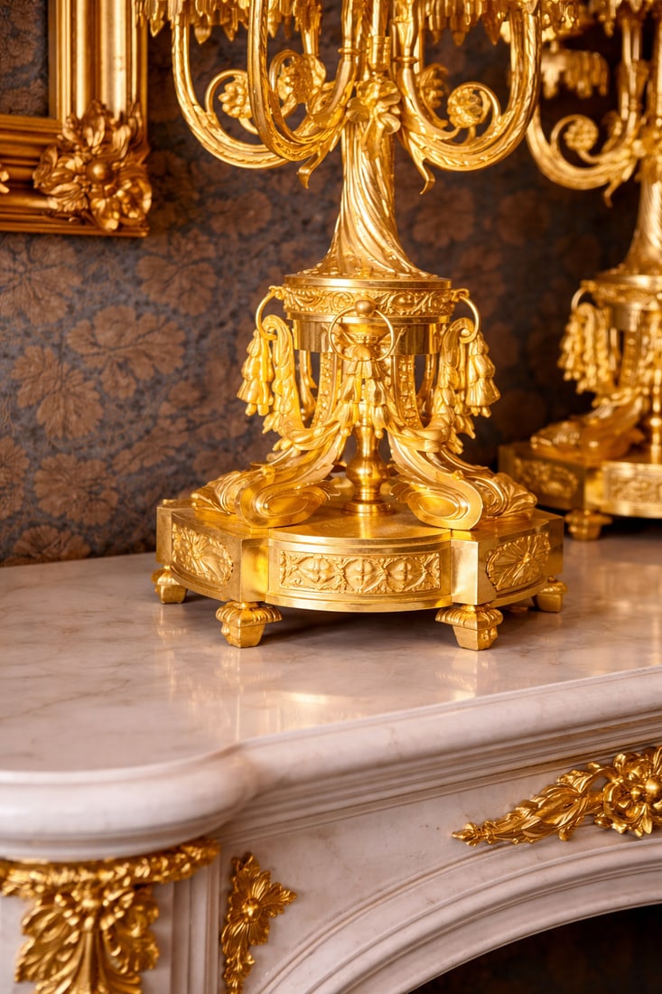 c.1860 Ad Mougin Louis XVI Gilt Bronze Clock Set, 3 PCS - 16