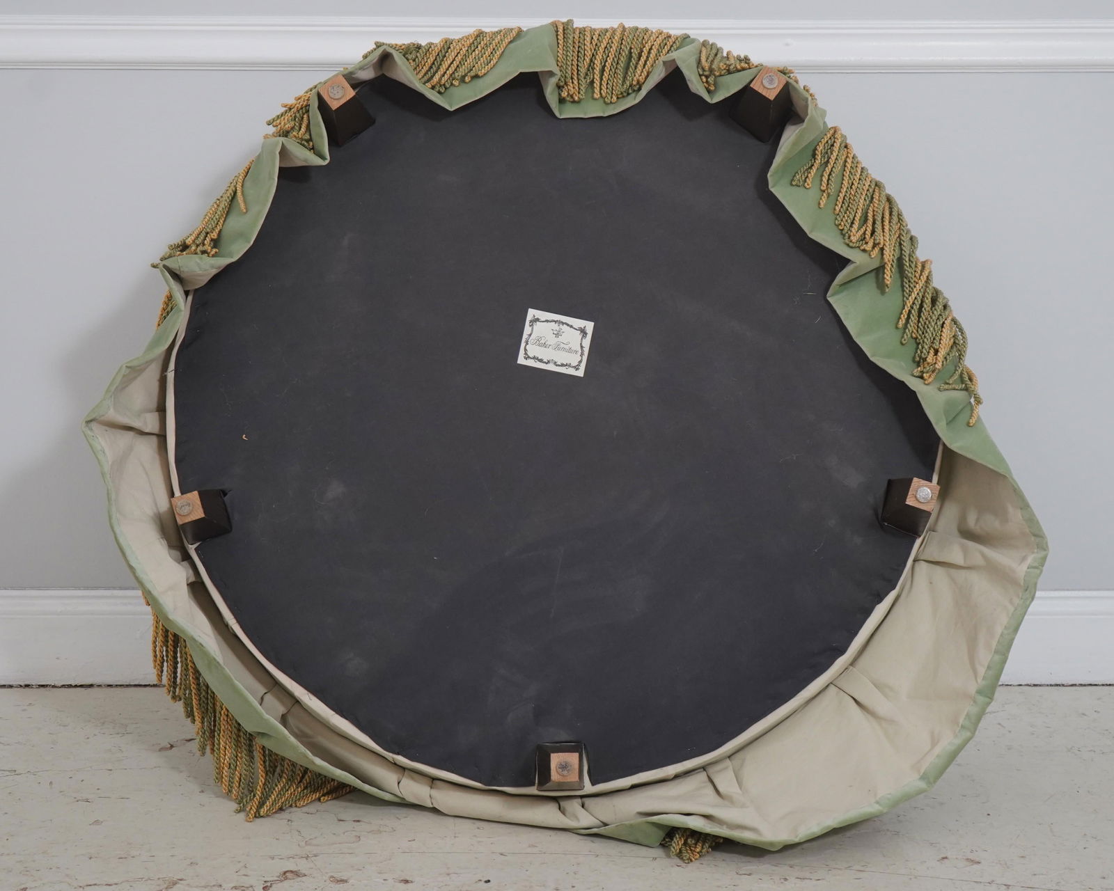 Baker Round Green Velvet Style Upholstered Ottoman - 10