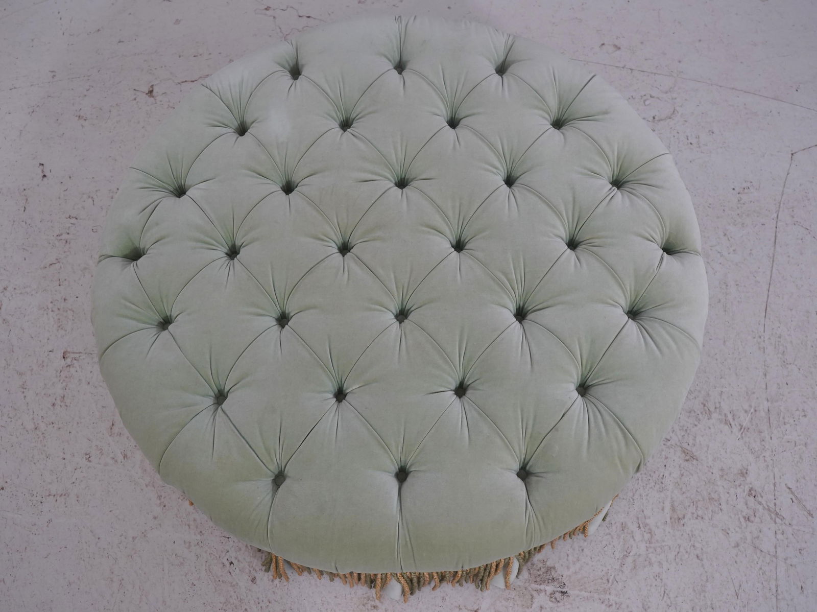 Baker Round Green Velvet Style Upholstered Ottoman - 3