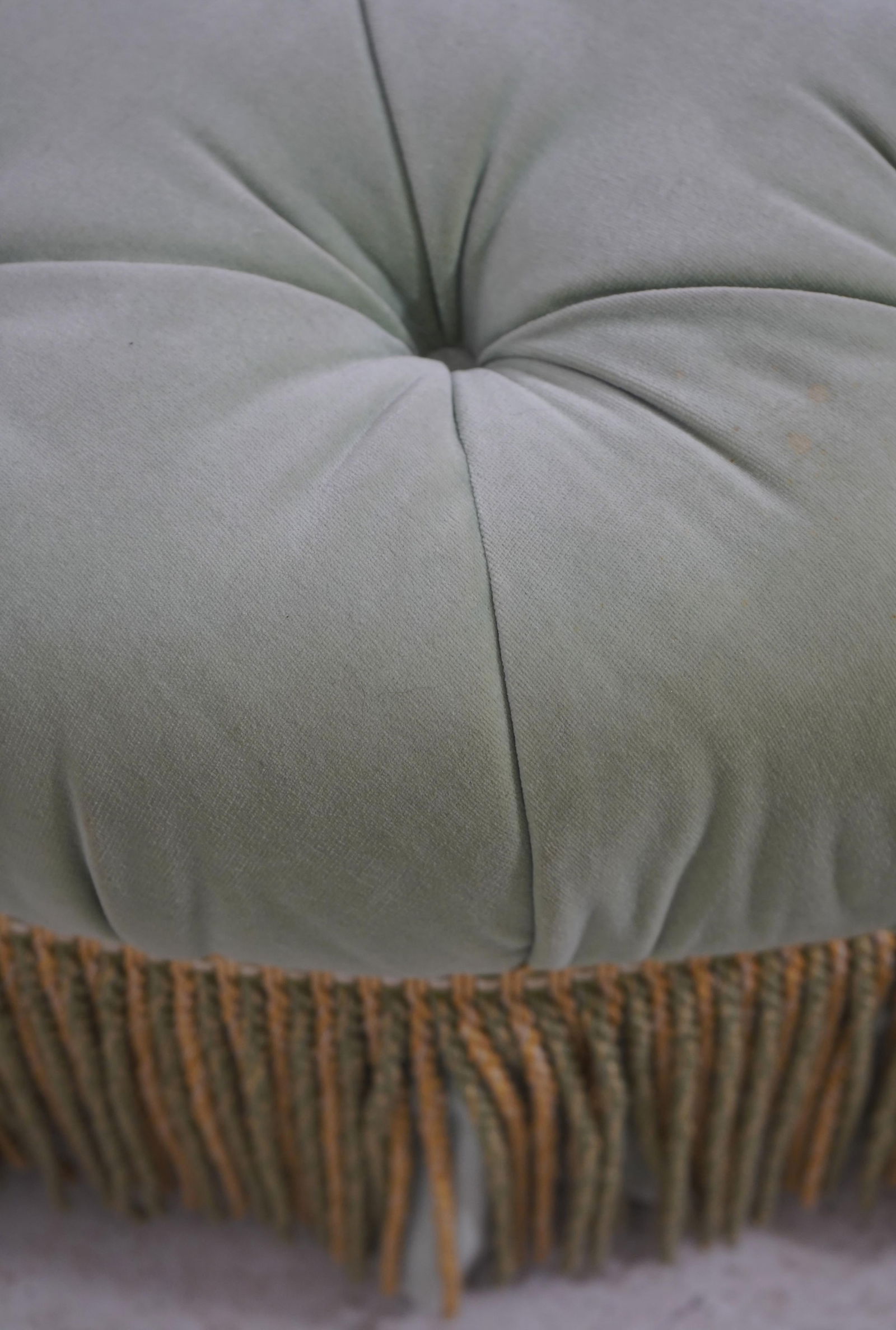 Baker Round Green Velvet Style Upholstered Ottoman - 5