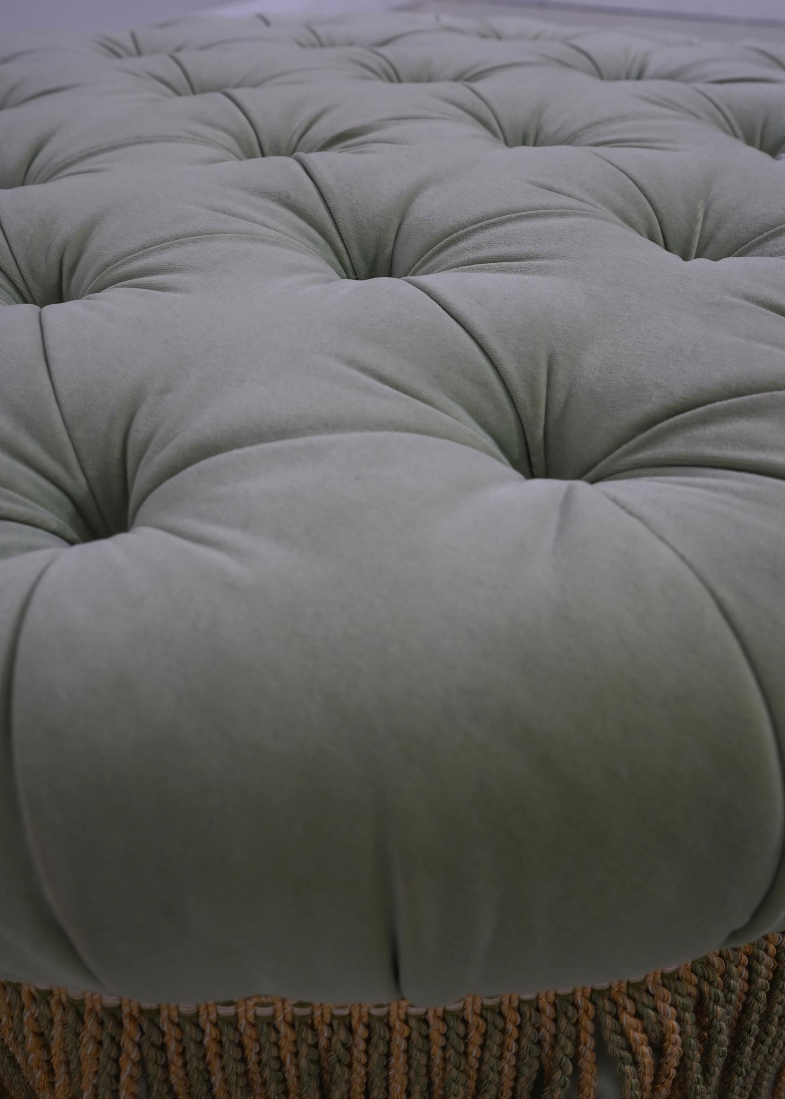 Baker Round Green Velvet Style Upholstered Ottoman - 6