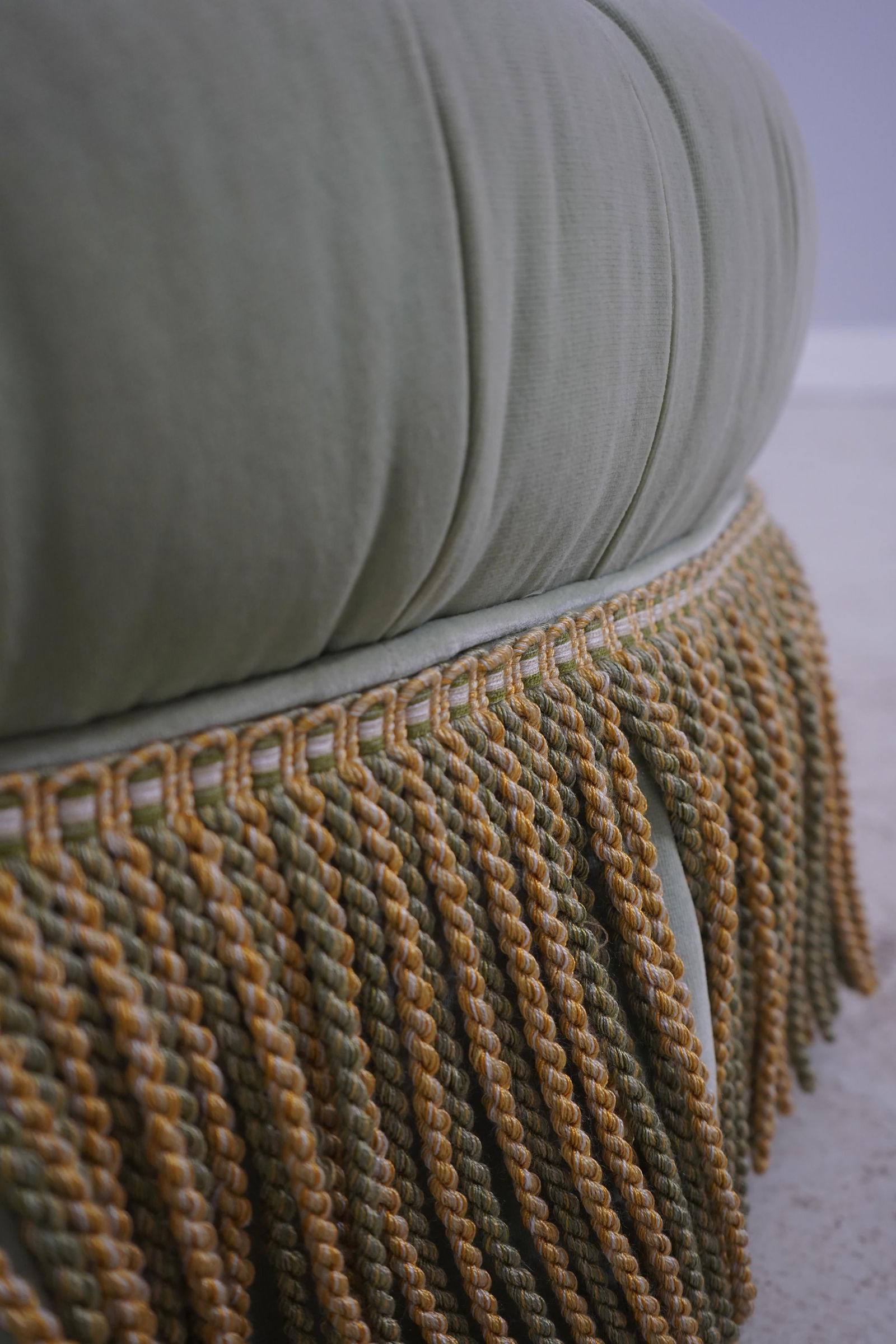 Baker Round Green Velvet Style Upholstered Ottoman - 8