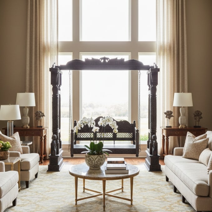 1990s Hand Carved Solid Wood Indian Swing - 3