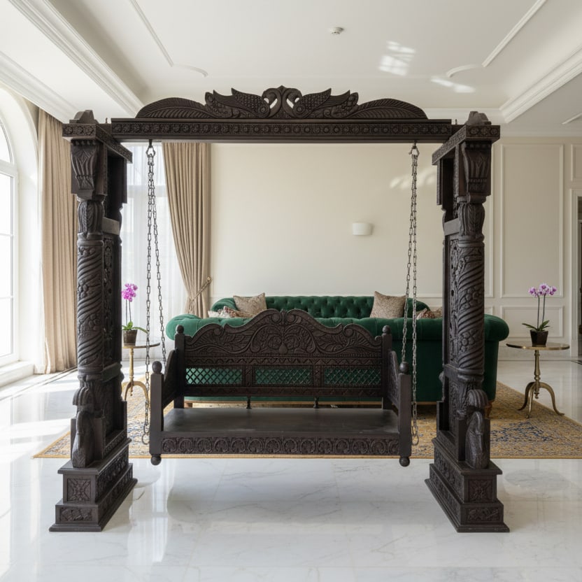 1990s Hand Carved Solid Wood Indian Swing - 4