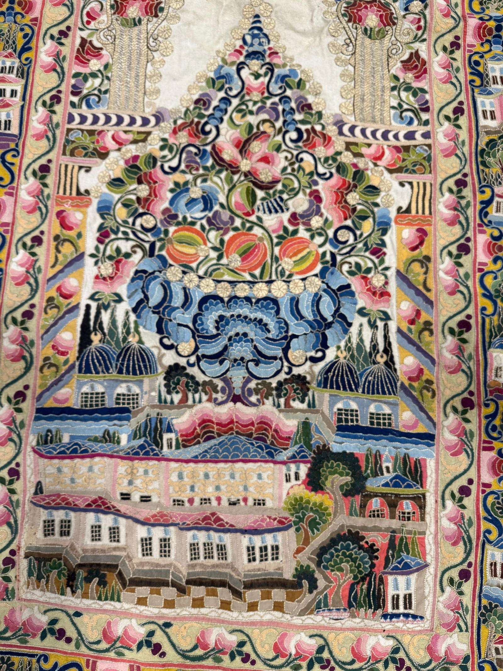 Late 19th / E. 20th Century Ottoman Turkish Mihrab Embroidered Tapestry - 10