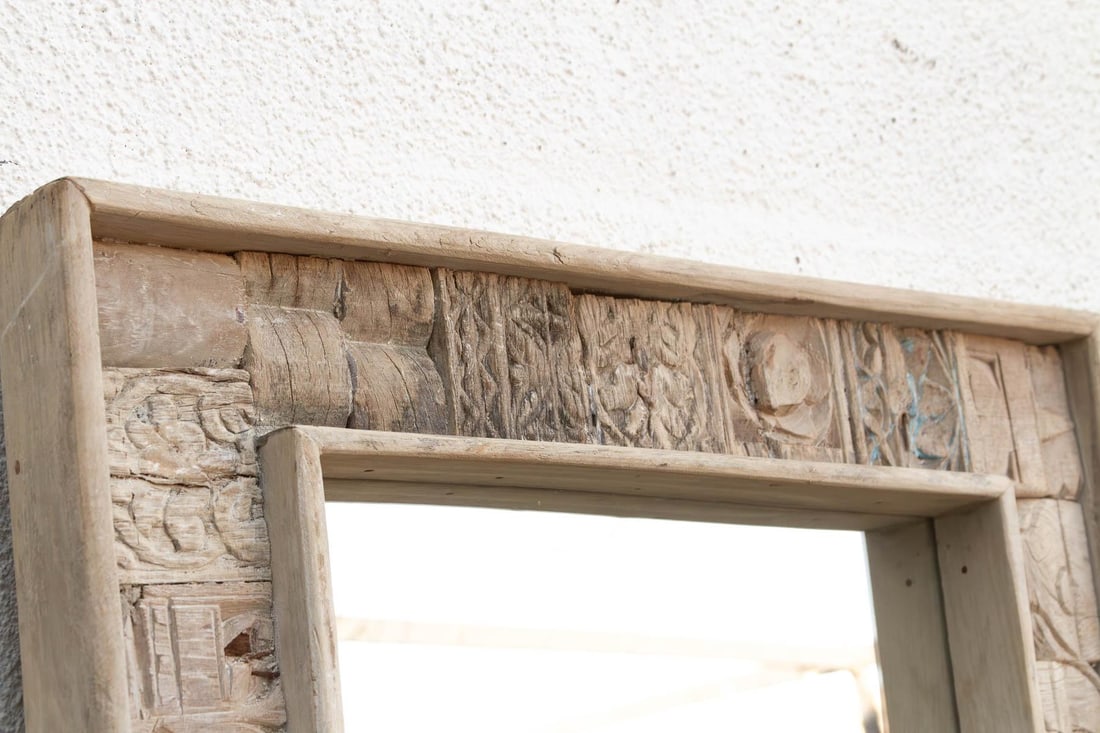 Carved Bleached Wood Tribal Mirror - 3