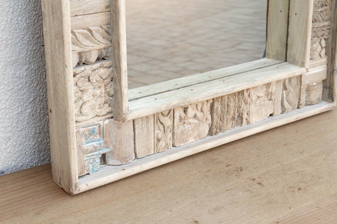 Carved Bleached Wood Tribal Mirror - 6