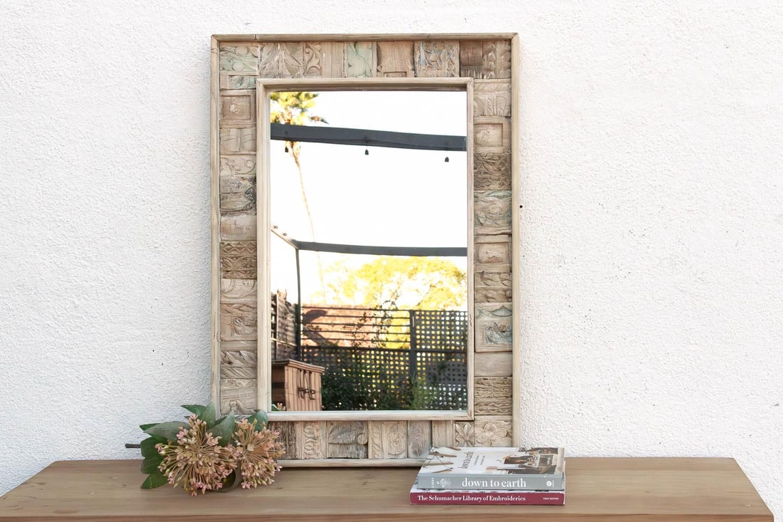Rustic Abstract Carved Wall Mirror - 2
