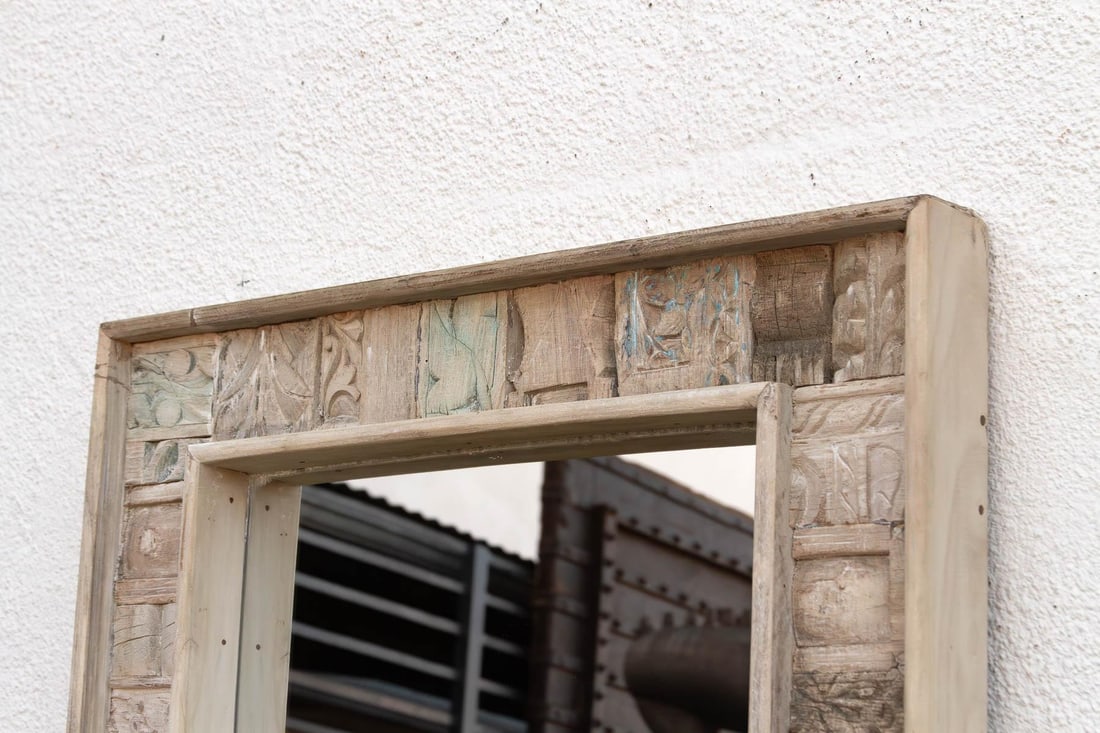 Rustic Abstract Carved Wall Mirror - 4