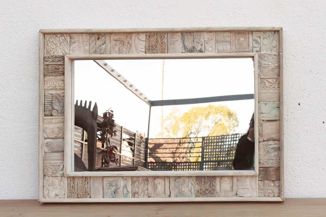 Rustic Abstract Carved Wall Mirror - 5