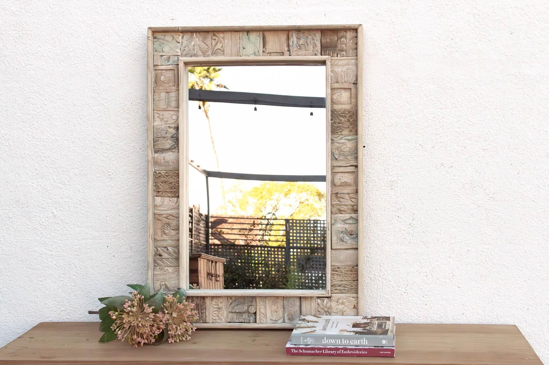 Rustic Abstract Carved Wall Mirror - 6