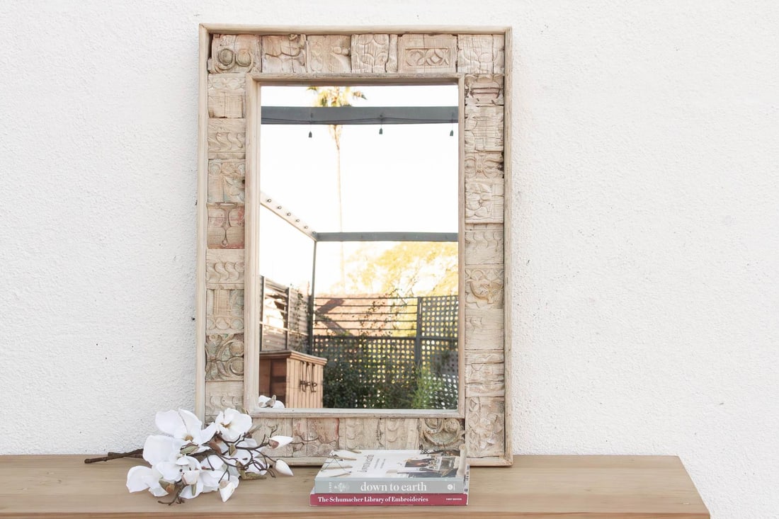 34" Reclaimed Carved Patch Work Mirror - 2
