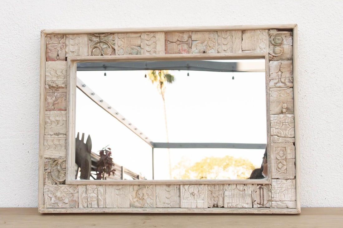 34" Reclaimed Carved Patch Work Mirror - 5