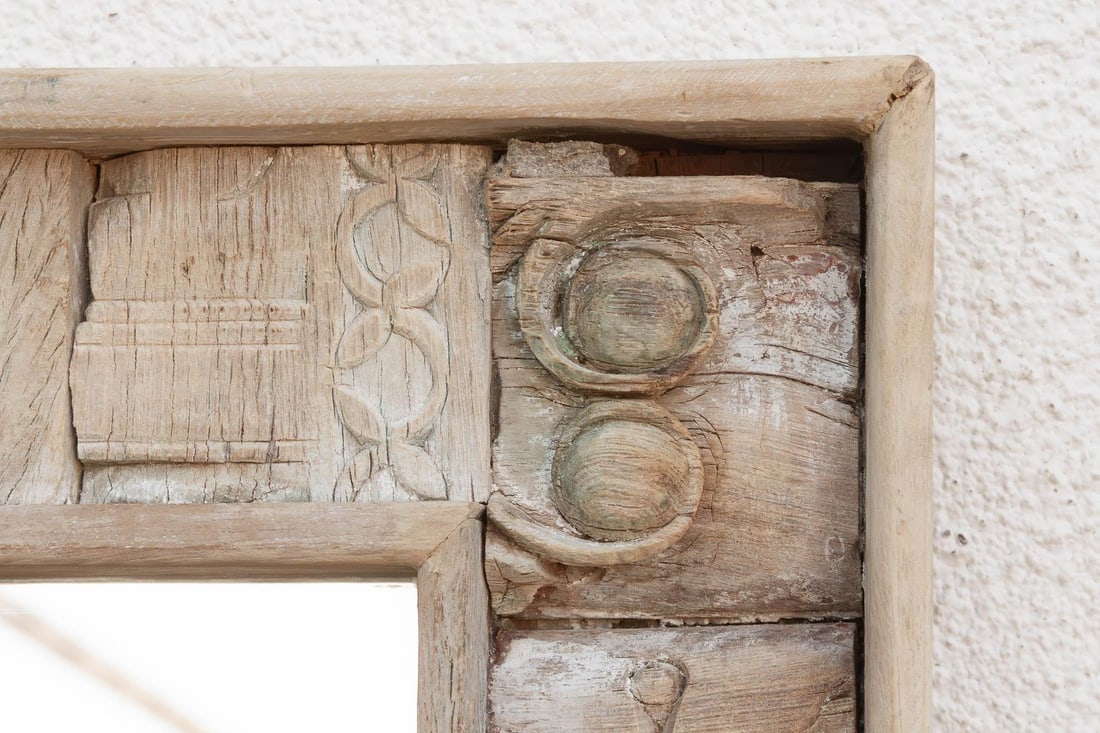 34" Reclaimed Carved Patch Work Mirror - 6