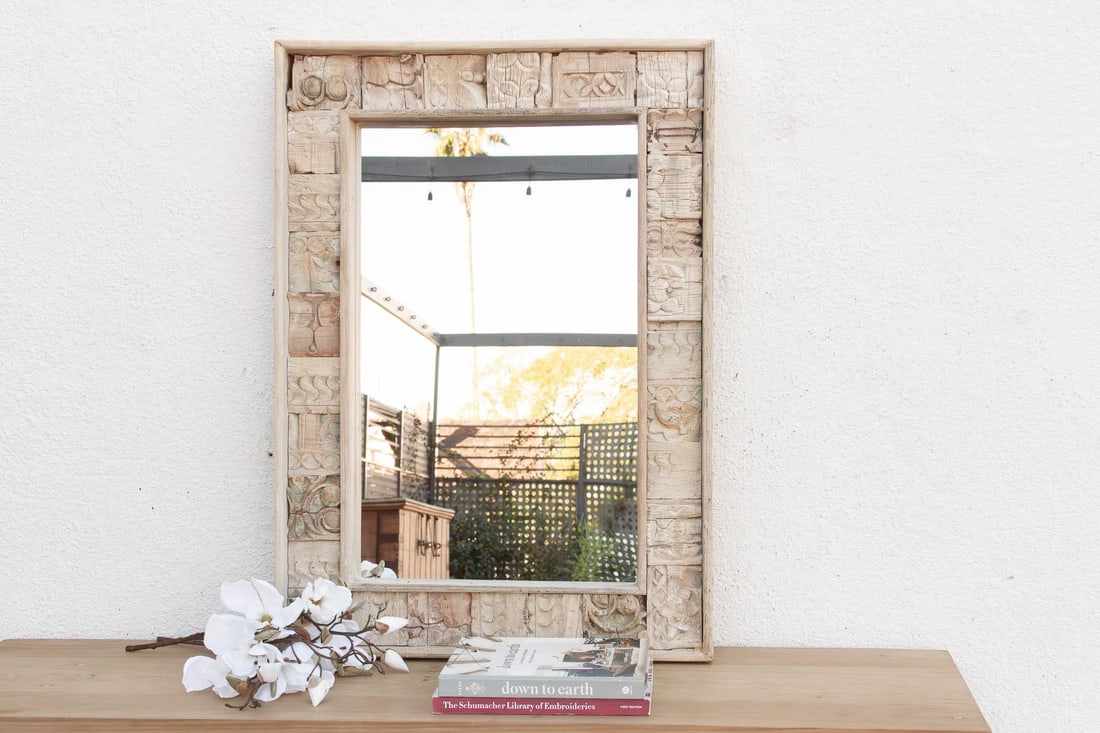 34" Reclaimed Carved Patch Work Mirror - 7