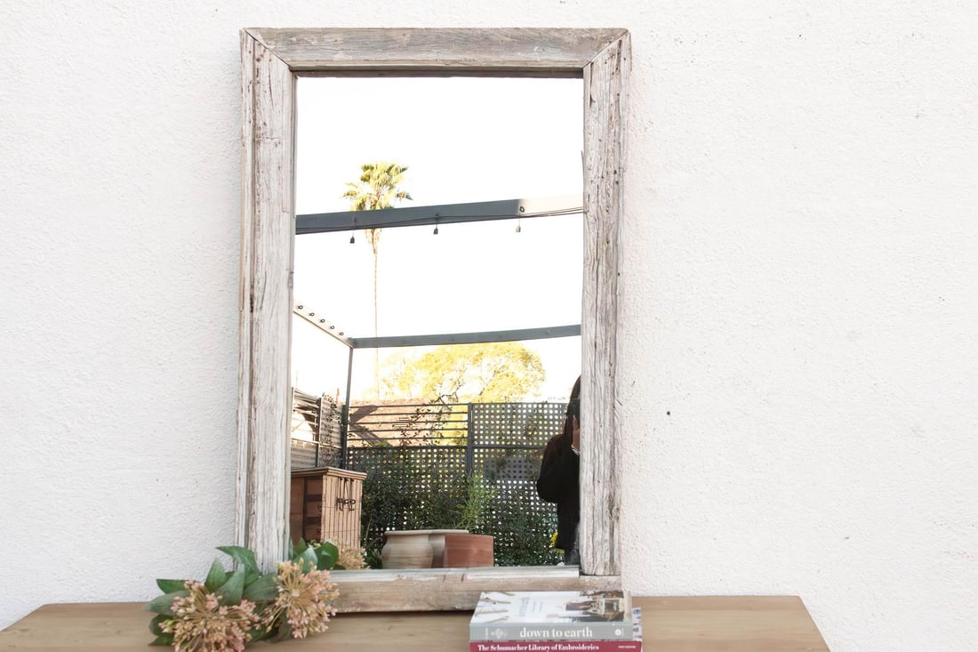 Antique Wabi Sabi Weathered Teak Mirror - 2