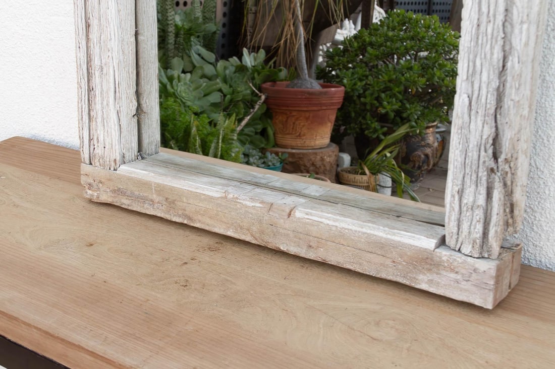 Antique Wabi Sabi Weathered Teak Mirror - 3