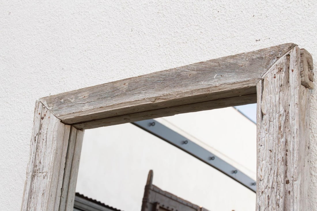 Antique Wabi Sabi Weathered Teak Mirror - 4