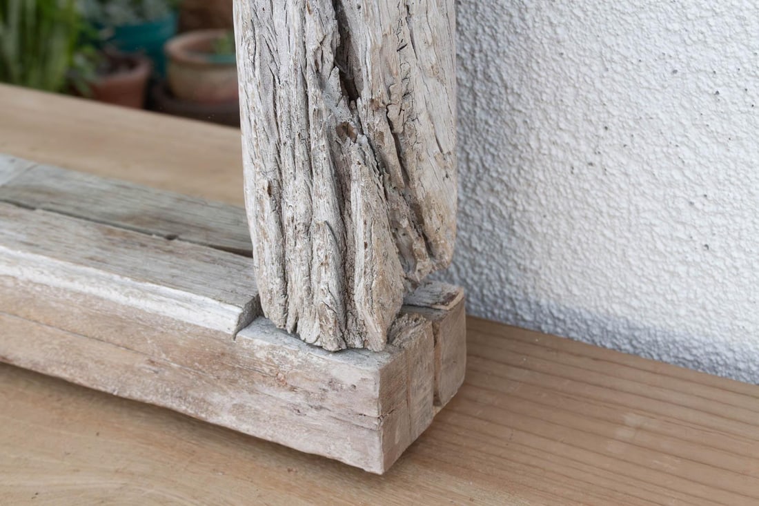 Antique Wabi Sabi Weathered Teak Mirror - 5