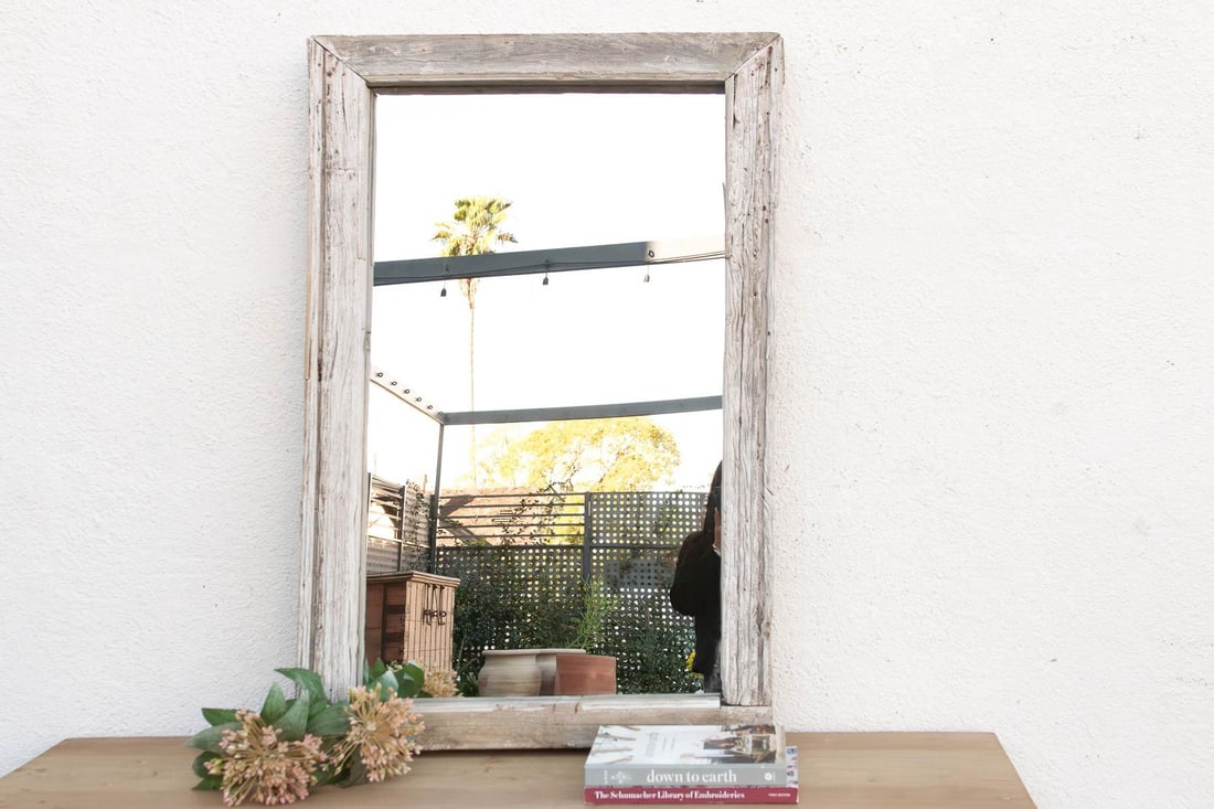 Antique Wabi Sabi Weathered Teak Mirror - 7