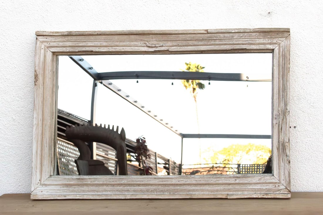 42" Long Antique Sun Bleached Teak Mirror - 6