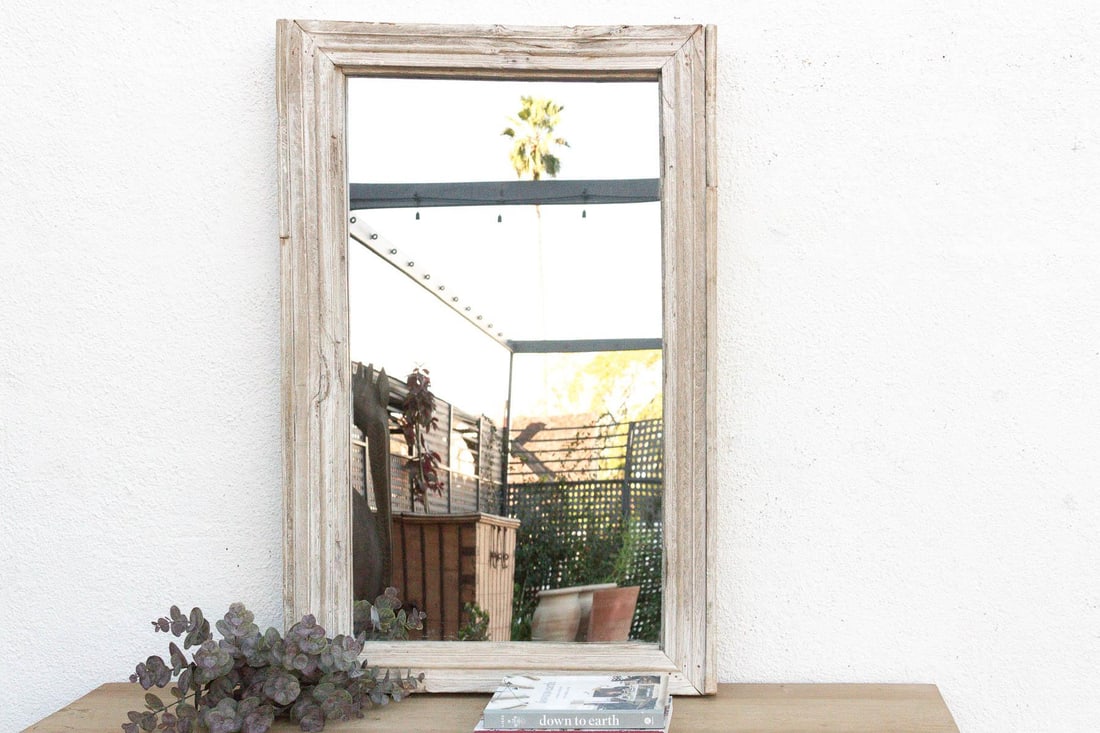 42" Long Antique Sun Bleached Teak Mirror - 7