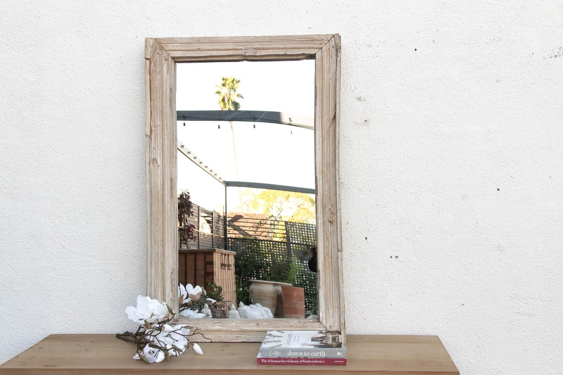 Robust Framed Architechural Salvage Teak Mirror - 2